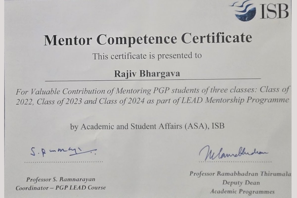 Mentor Competence Certificate — ISB LEAD Mentorship Programme